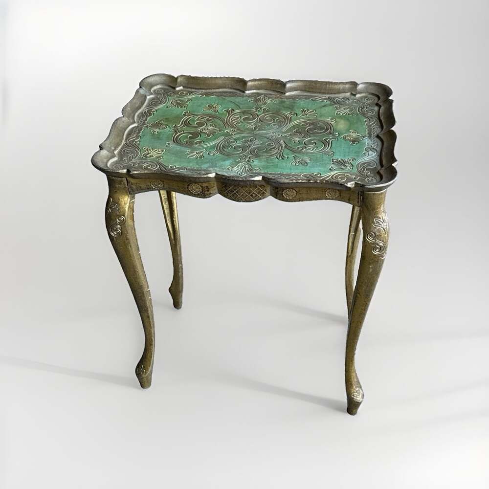 Antique Italian Florentine Green & Gold Gilt Vintage Nesting Side Table Italy